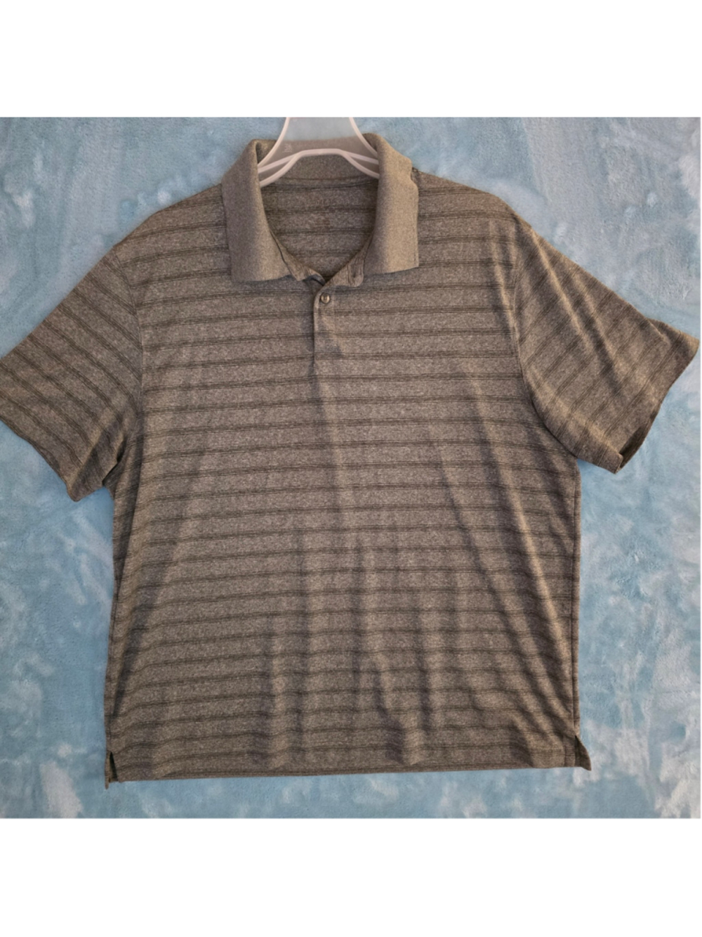 Men's Unbranded Polo Shirt XL Grey Black Striped Short Sleeve